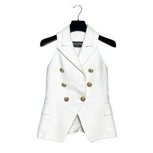 Balmain White Cotton Tweed Vest Size 34 EU 2 US XS